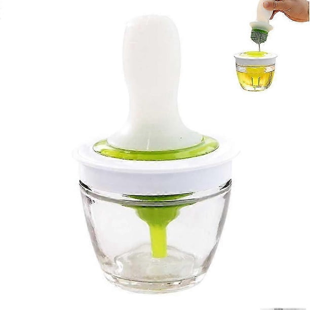 Compact Silicone Oil Bottle Brush For Cooking, Transparent Glass Container With Basting Brush Storage, Safe Non-Toxic Material Direct Food Conta