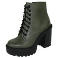thumbnail image 2 of Soda Women Chunky Thick High Heels Combat Lug Sole Ankle Boots Platform Lace Up Booties Side Zipper Volume-S Green Khaki 8.5, 2 of 4