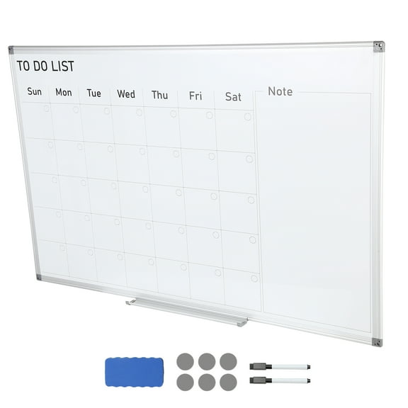 KFFKFF Whiteboard Calendar, Dimensions 36 x 24 Inches, Wall-Mounted Magnetic Monthly Planner, Comes with 1 Magnetic Eraser, 2 Dry Erase Markers & Detachable Tray, Ideal for Home, School