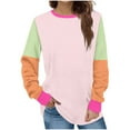 thumbnail image 2 of Xcmzpl Womens Sweatshirts Cute Color Block Round Neck Sweatshirt Fashion Sweater Tops Workout Long Sleeve Shirts Fall Clothes, 2 of 5