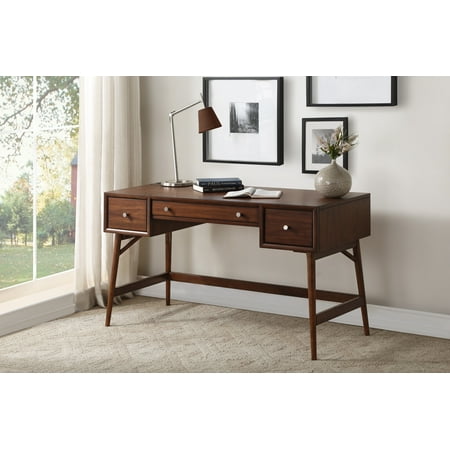 Writing Desk Storage Drawers Nickel Knob Hardware Walnut Veneer Wood Furniture
