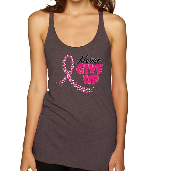 Wild Bobby, Never Give Up Fight Cancer, Breast Cancer Awareness, Women Tri-Blend Racerback Tank Top, Brown, Small