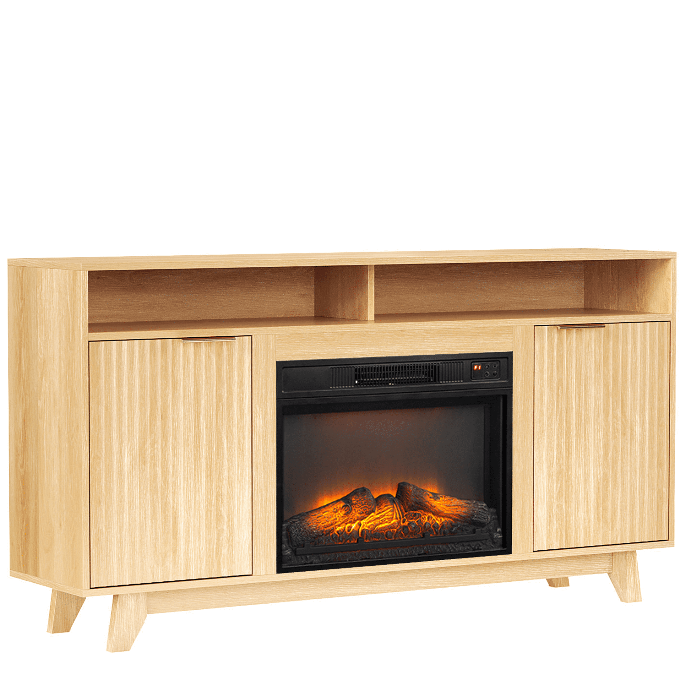 SESSLIFE Fireplace TV Stand with LED Light for 65 Inch TV, TV Console with 18''Electric Fireplace, Console Entertainment Center Television Table for Living Room or Bedroom, Natural