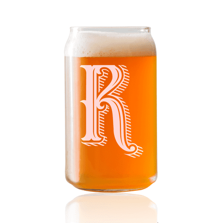 Monogram R |16oz Beer Can Glass | Laser etched, dishwasher safe,  Made in the