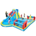 thumbnail image 2 of Tobogán con tobogán y piscina, portería de fútbol, red de voleibol, piscina, saltador inflable que rebota, 2 of 8
