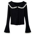 thumbnail image 4 of ZHOGXU Lightweight Knit Cardigan For Women Lace Trim Turndown Collar Button Front Sweater Jacket Stylish,Vacation,Black,S, 4 of 4