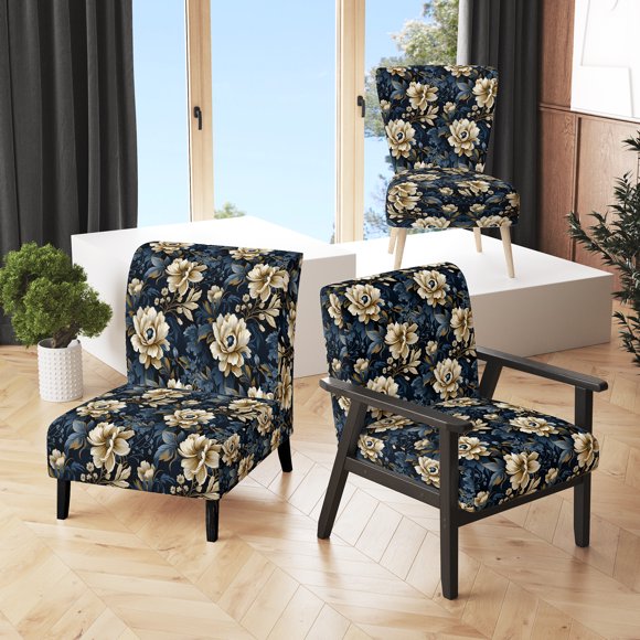 Designart « Royal Blue Peony Damask I » Fauteuil d'Appoint Rembourré à Motif Floral Bleu - Fauteuil de Style Champêtre pour Salon