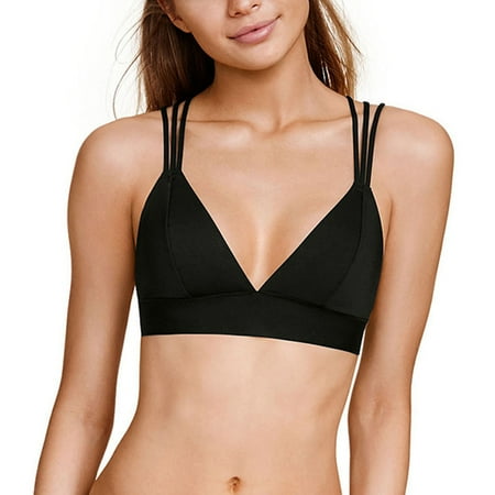 Mrat Bras for Women No Underwire Women s V-Neck Yoga Sports Bra Wirefree Strappy Tops Bralettes Push up Bralette S-261 Black L