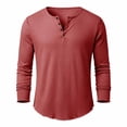 thumbnail image 5 of HOMADLES Men's Long Sleeve Henley Shirt Relaxed Fit Button Shirt Solid Color Lightweight Casual Tops Wine Size M, 5 of 6