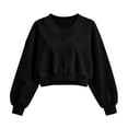 thumbnail image 6 of hoksml Women's Cropped Sweatshirt, V-Neck Balloon Long Sleeve Oversized Pullover Top with Loose Fit, Solid Color Casual Activewear, 6 of 6
