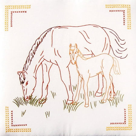 Jack Dempsey Colt And Mare Stamped White Quilt Blocks, 18" x 18"