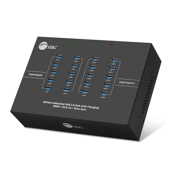 Hub USB SIIG de 20 puertos USB 3.0 industrial con carga de 200 W