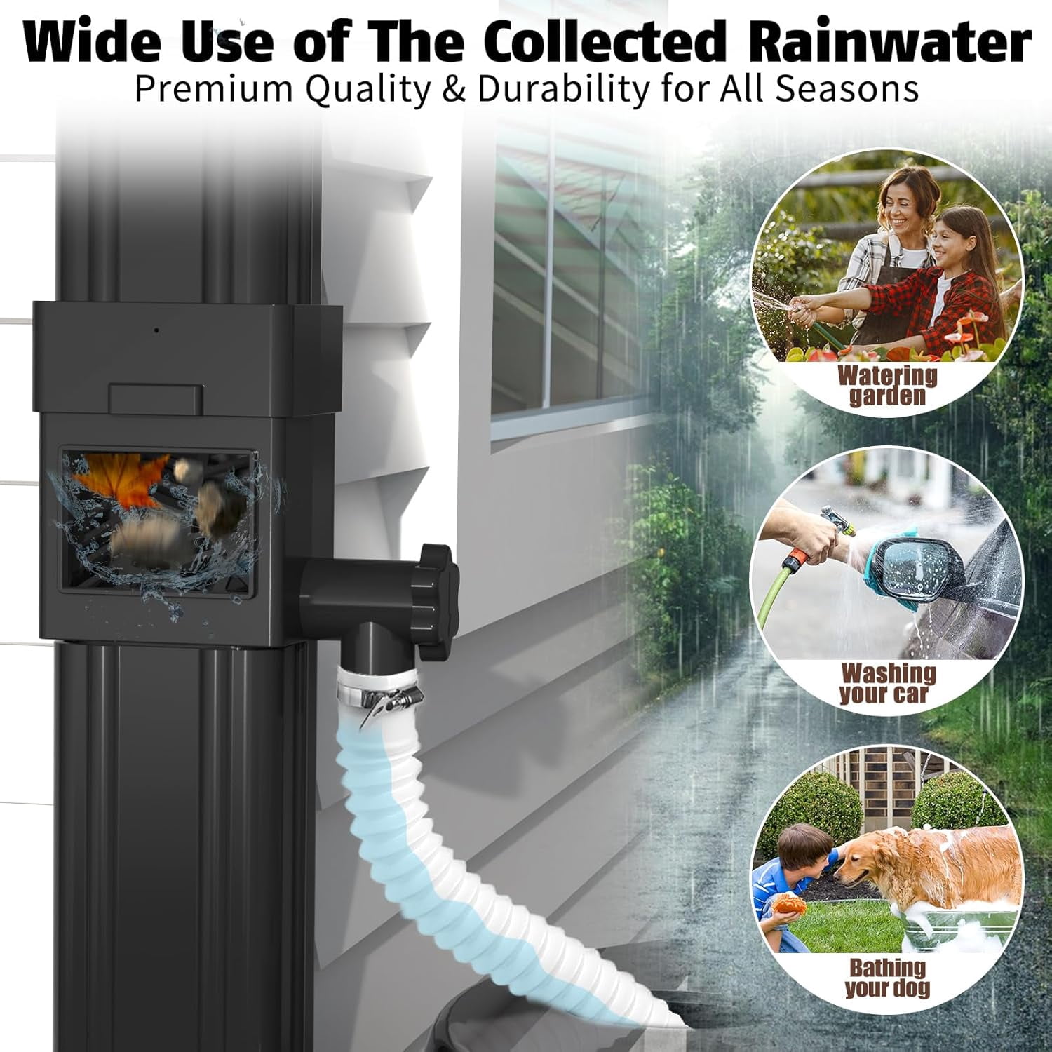 Rainwater Collection System, Downspout Diverter Fits 2x3 or 3x4 Inch Standard Downspouts, Rain Barrel Diverter Kit with Adjustable Valve and Filter