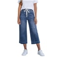 thumbnail image 3 of Women's Baggy Barrel Jeans Print Denim Ankle Pants Patchwork Wide Leg Style, 3 of 8
