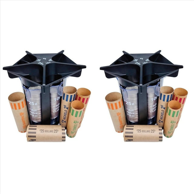 2X Coin Sorter Tube Coin Counter with Coin Wrappers,5-in-1 Change Sorter Change Counter Machine,2 x Coin Sorter Tube,Black