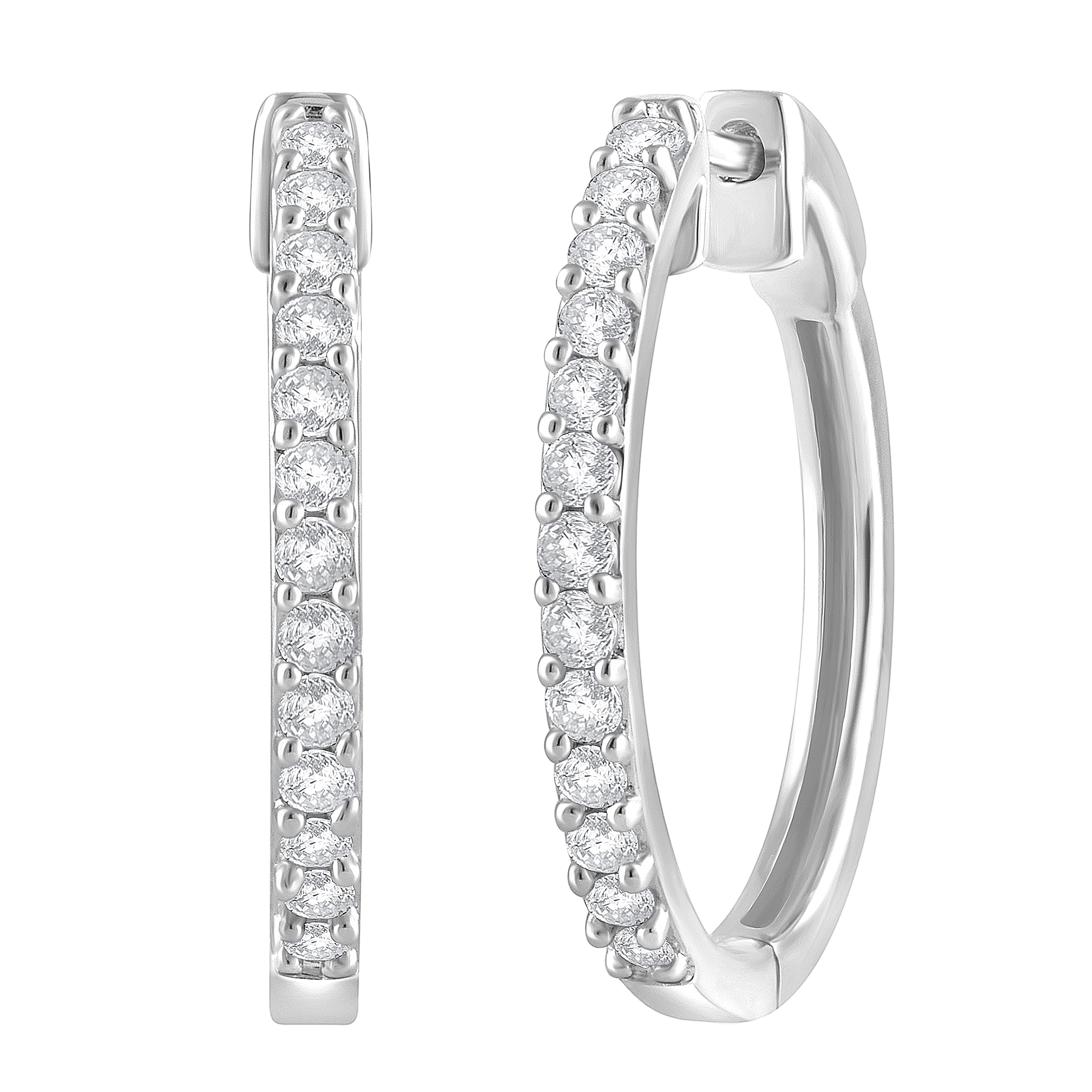 Unique Moments 1/2 Ct Round Lab Grown Diamond Hoop Earrings in Sterling Silver for Women