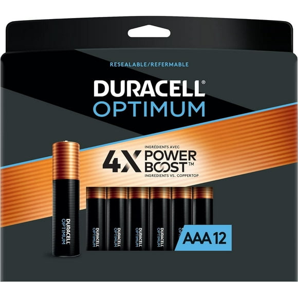 Duracell Optimum AA Batteries Lasting Power Double a Battery Alkaline Aa Battery Ideal for Household and Office Devices Resealable Package for Storage (Pack of 12)