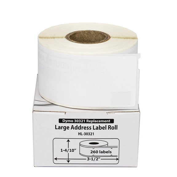HOUSELABELS Compatible DYMO 30321 Address Labels (1-4/10" x 3-1/2"), strong permanent adhesive, compatible with DYMO LW 450, 4XL, Rollo & Zebra Desktop Printers, 1 Roll /260 Labels