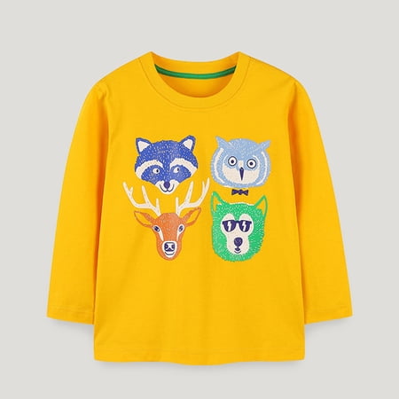 KDFJPTH T Shirts For Kids Trendy Boy Sweatshirts Crewneck Long Sleeve Pullover Cotton Graphic Top Sweater Tshits