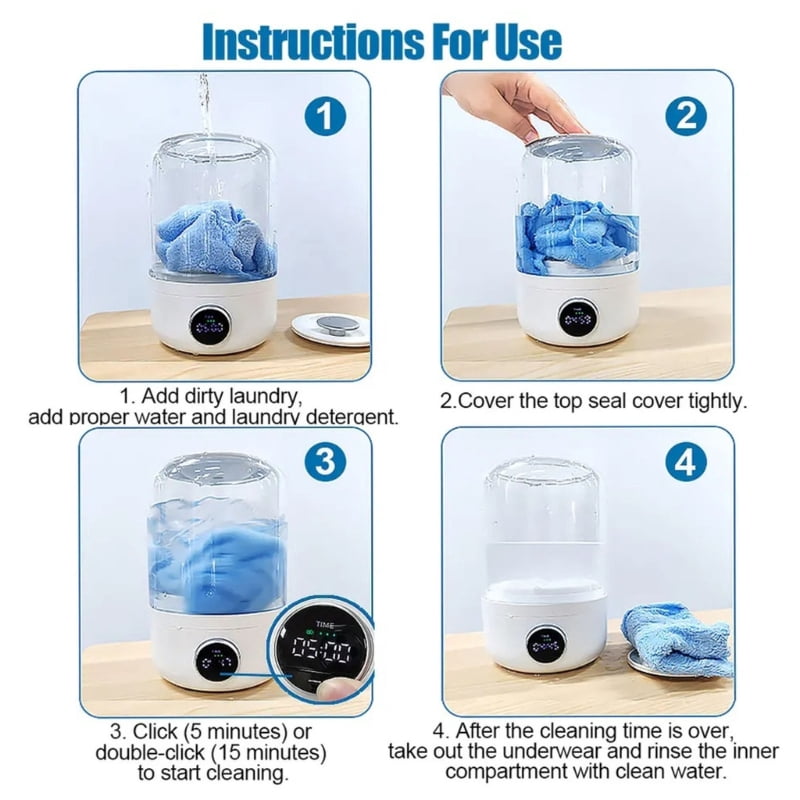 Travel Washer Rechargeable 4000mAh Battery Washer Underwear Cleaner For Underwear Camping Apartment Space Saving