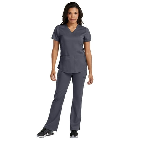 

Med Couture NEW TOUCH Women s V-Neck Shirttail Scrub Top & Yoga 2 Cargo Pocket Scrub Pant Set [XS - 3XL]