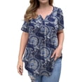 thumbnail image 3 of PENGXIANG Mode Femmes T-Shirt à Manches Courtes Imprimé Col en V Décontracté avec Boutons, 3 of 6