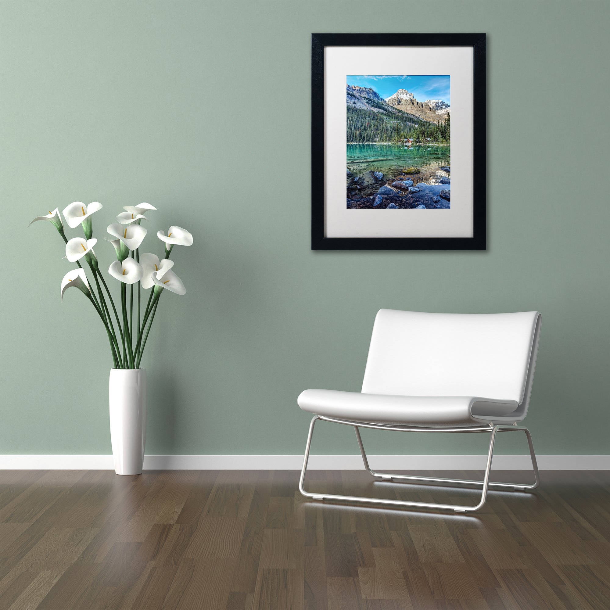 Trademark Fine Art 'Mount Huber Reflection' Canvas Art by Pierre Leclerc, White Matte, Black Frame