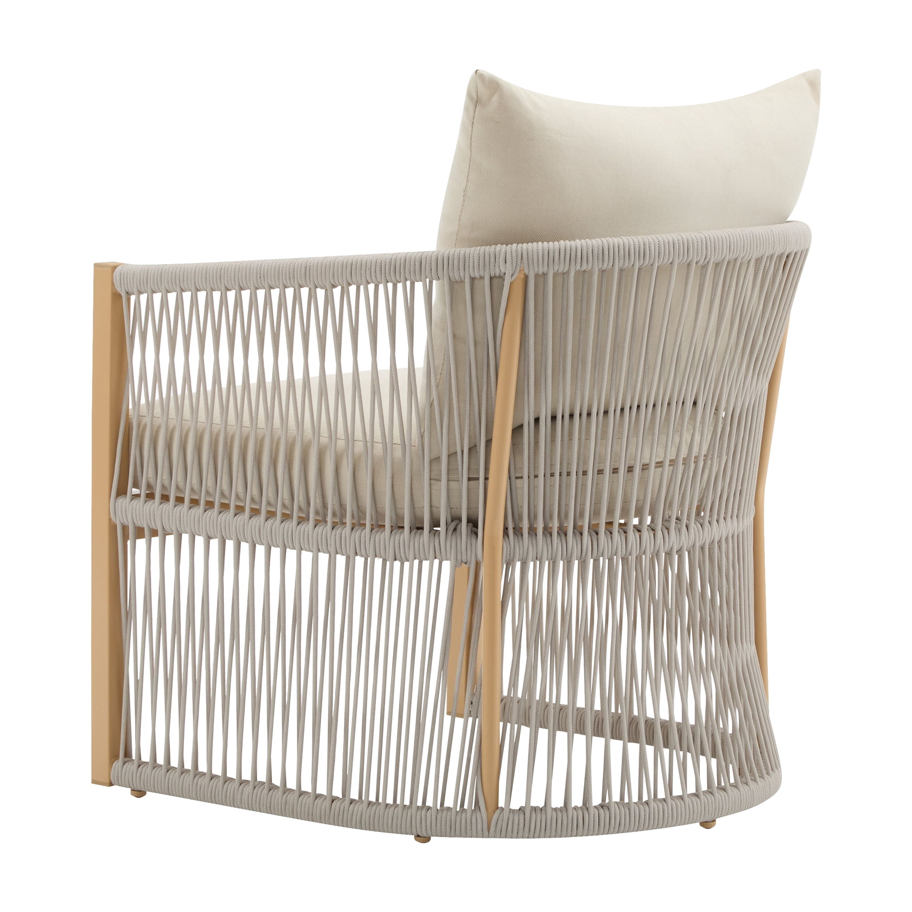 Curved Lounge Chair, Beige Aluminum Chair with Rope-Weave Design and Cushions for Patio Garden, Beige