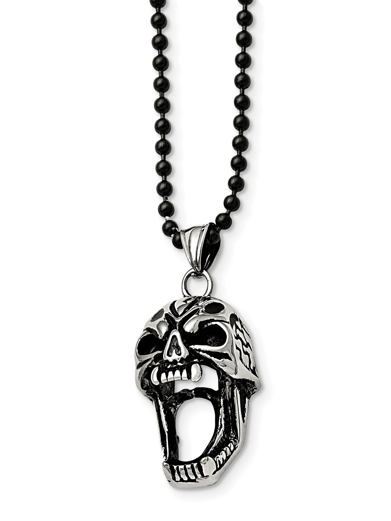 Shop4Silver Stainless Steel Polished And Antiqued Skull Necklace
