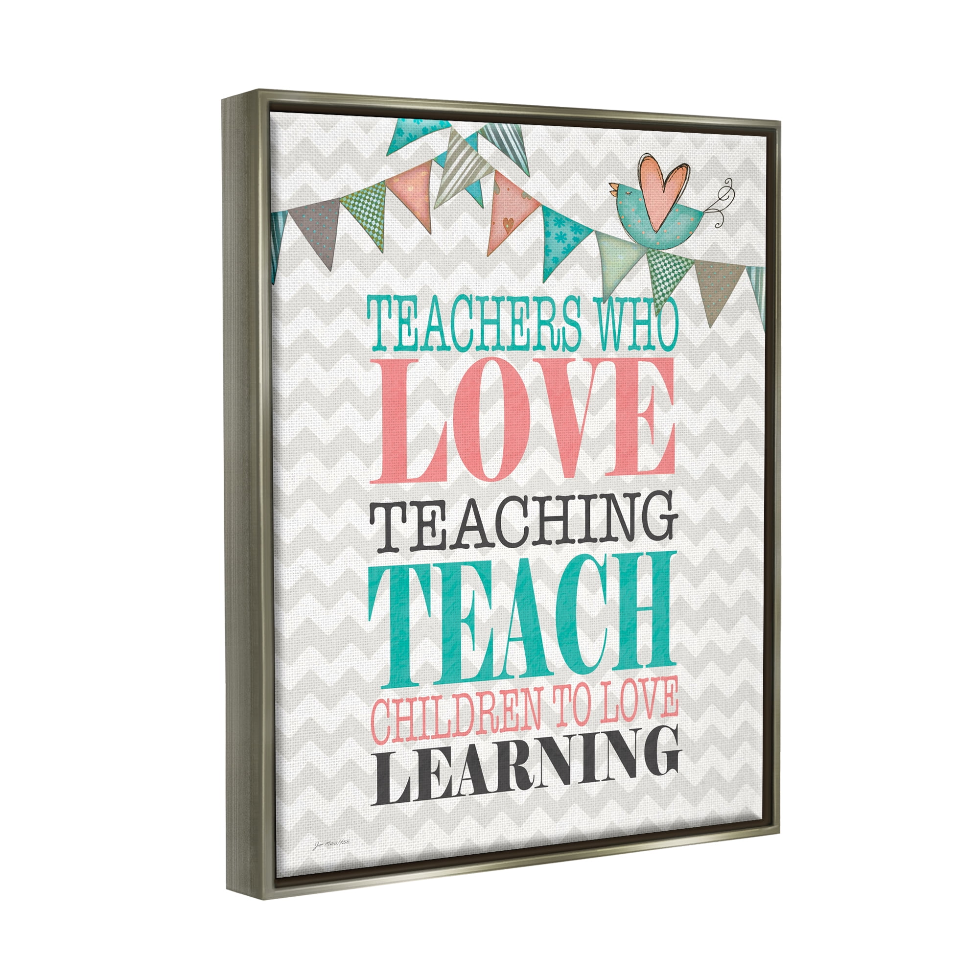 Stupell Teach Children To Love Learning Phrase Inspirational Painting Gray Floater Framed Art Print Wall Art