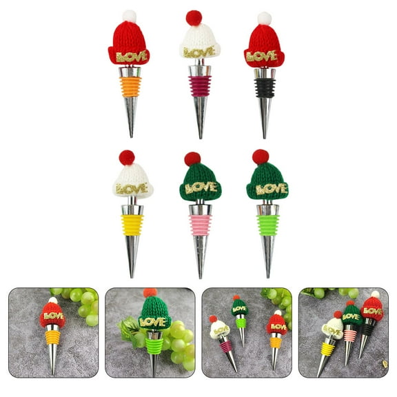 OFFIGAM Christmas Wine Bottle Stopper Set of 6 Reusable Decorative Beverage Plugs for Parties and Holidays Assorted Color