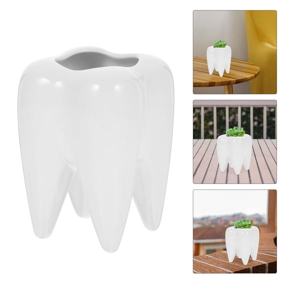 SWETRACE Ceramic Tooth Shaped Vase Set White Desktop Decoration 3.9x2.8x1.6in Unique Home Office