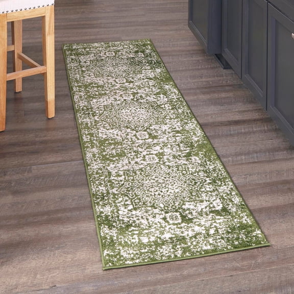 Unique Loom Richmond Collection Area Rug - Medallion (2' x 6' 1" Runner Green/Ivory)