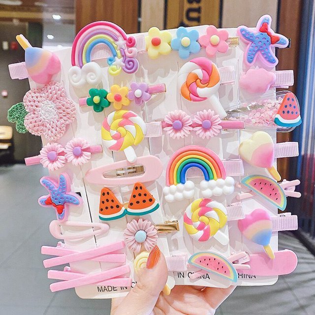 28 Pcs Pinces à Cheveux pour Bébés Filles, Accessoires pour Cheveux Colorés et Mignons / Multicolore