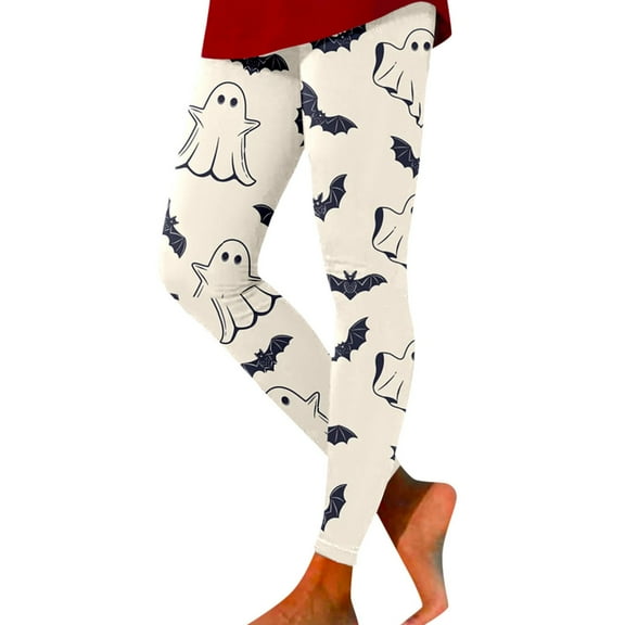 SNOWSONG Halloween Leggings for Women, Plus Size Leggings Women's Holiday Casual Halloween Printed Leggings Workout Exercise Bottoms, Womens Leggings, Tummy Control Leggings Beige L