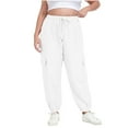 thumbnail image 2 of Bloomae Plus Size Cargo Pants for Women Adjustable Drawstring Elastic Waist Joggers Sweatpants Casual Loose Comfy Baggy Trousers with Pockets White XL, 2 of 10