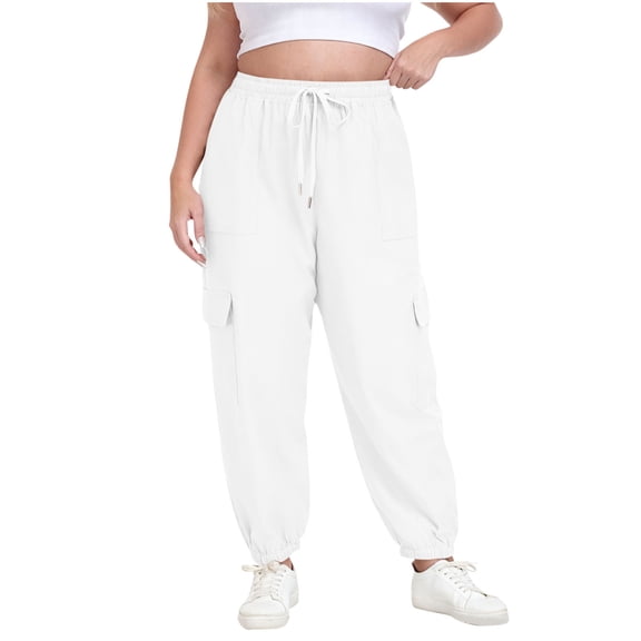 REALiKUN Women's Heavyweight Fleece Cargo Sweatpants Open Bottom Straight Leg Joggers with Pockets Plus Size Big & Tall