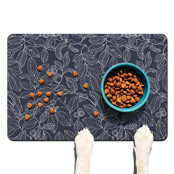 Floral and Hummingbird Extra Large Dog Bowl Mat - Vintage Aesthetic Pet Food Mat, Durable & Easy Clean