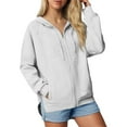 thumbnail image 2 of BXJX Women's Lightweight Hoodie- Casual Zip-Front Lightweight Adjustable Drawstring Thin Casual Jacket with Pockets White Size L, 2 of 5
