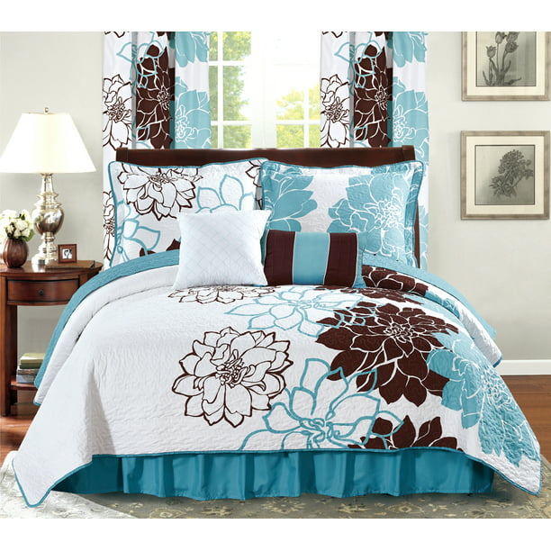 Piece Printed Reversible Bedspread Set, Turquoise Bedding King Size
