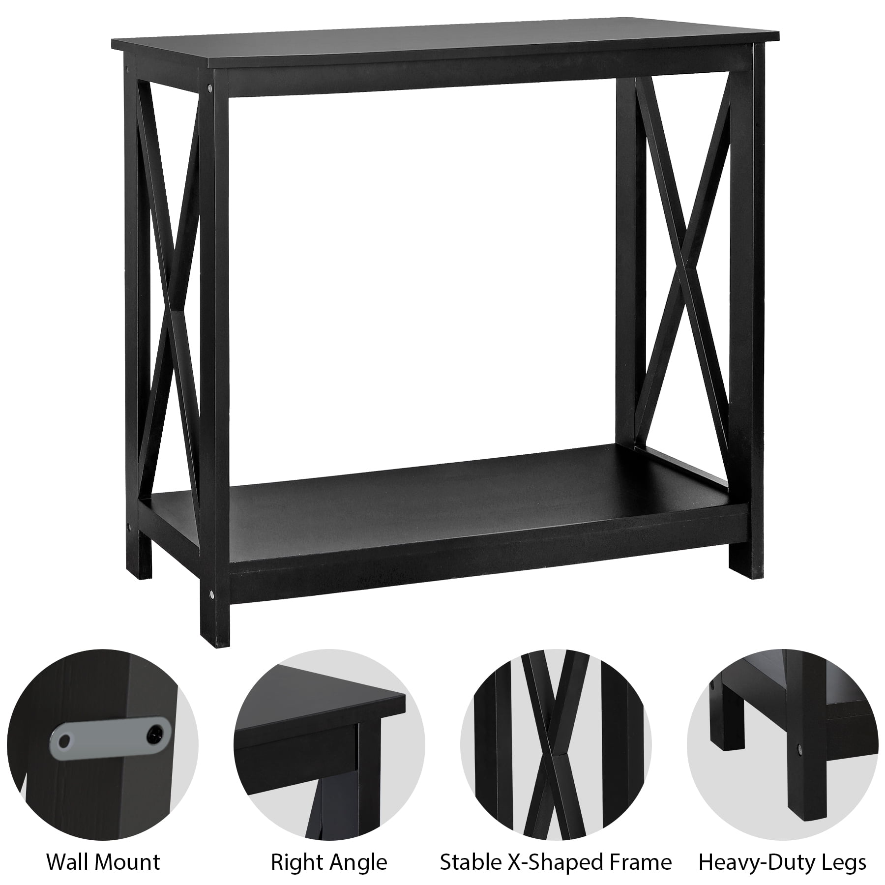 HomGarden Modern Narrow Console Table 2-Shelves Wooden Sofa Side Table, Black