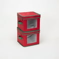 thumbnail image 7 of Household Essentials Holiday China Plate Storage Box, Salad Plate Storage, Windowed Panel, Stackable and Foldable Frame, Handles and Fully Removable Lid, Red with Green Trim, 7 of 7