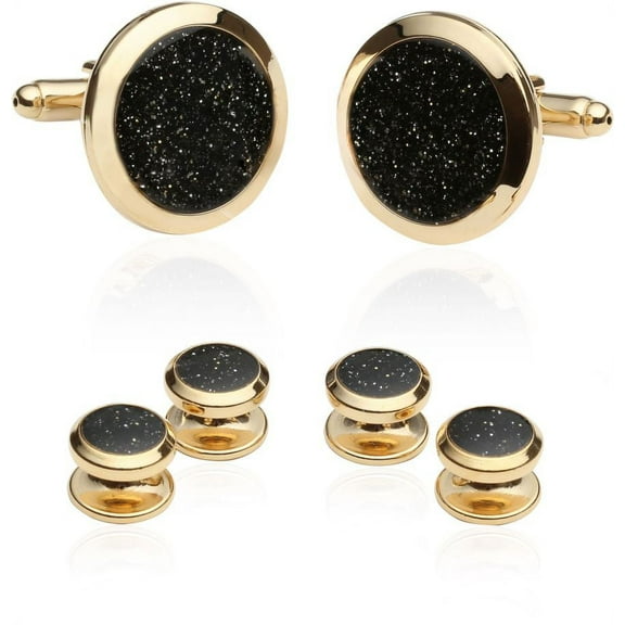 Black Diamond Dust Gold Cufflinks and Studs Cuff Links