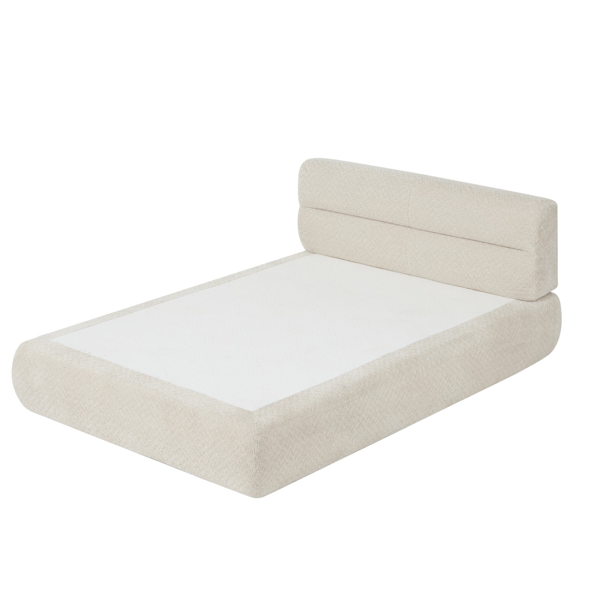 DEALTOPS Modern Upholstered Chenille Bed, Compressed Platform Bed with Spring Support, No Assembly, Beige