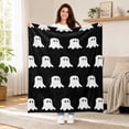 thumbnail image 4 of Cute White Ghost Pattern Halloween Flannel Blanket, Soft Lightweight Decorative Throw Blanket, Spooky Ghost Blanket for Indoor Home Party Autumn Season Decoration, 4 of 6