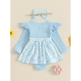 thumbnail image 4 of Suealasg Baby Girls Outfits 2Pcs Newborn Girls Spring Fall Clothes 3 6 9 12 18 Months Infant Girls Long Sleeve Flower Print Romper Dress + Headband Set, 4 of 8