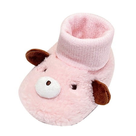 

Winter Children Baby Toddler Shoes Boys And Girls Floor Socks Shoes Plush Warm And Comfortable Solid Color Cartoon Bear