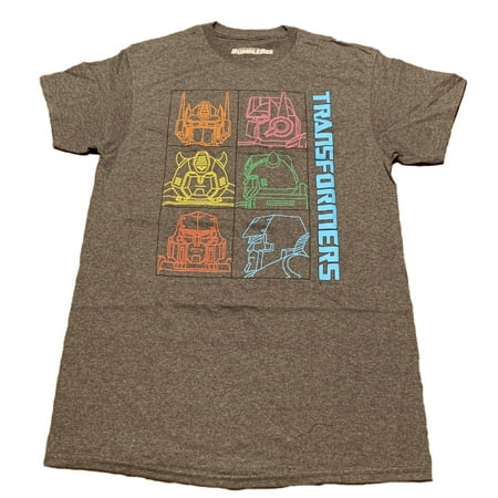 - Transformers Cartoon Faces Men's Shirt - 1980s Classic Retro Look - Autobots Bumblebee, Optimus Prime - LARGE