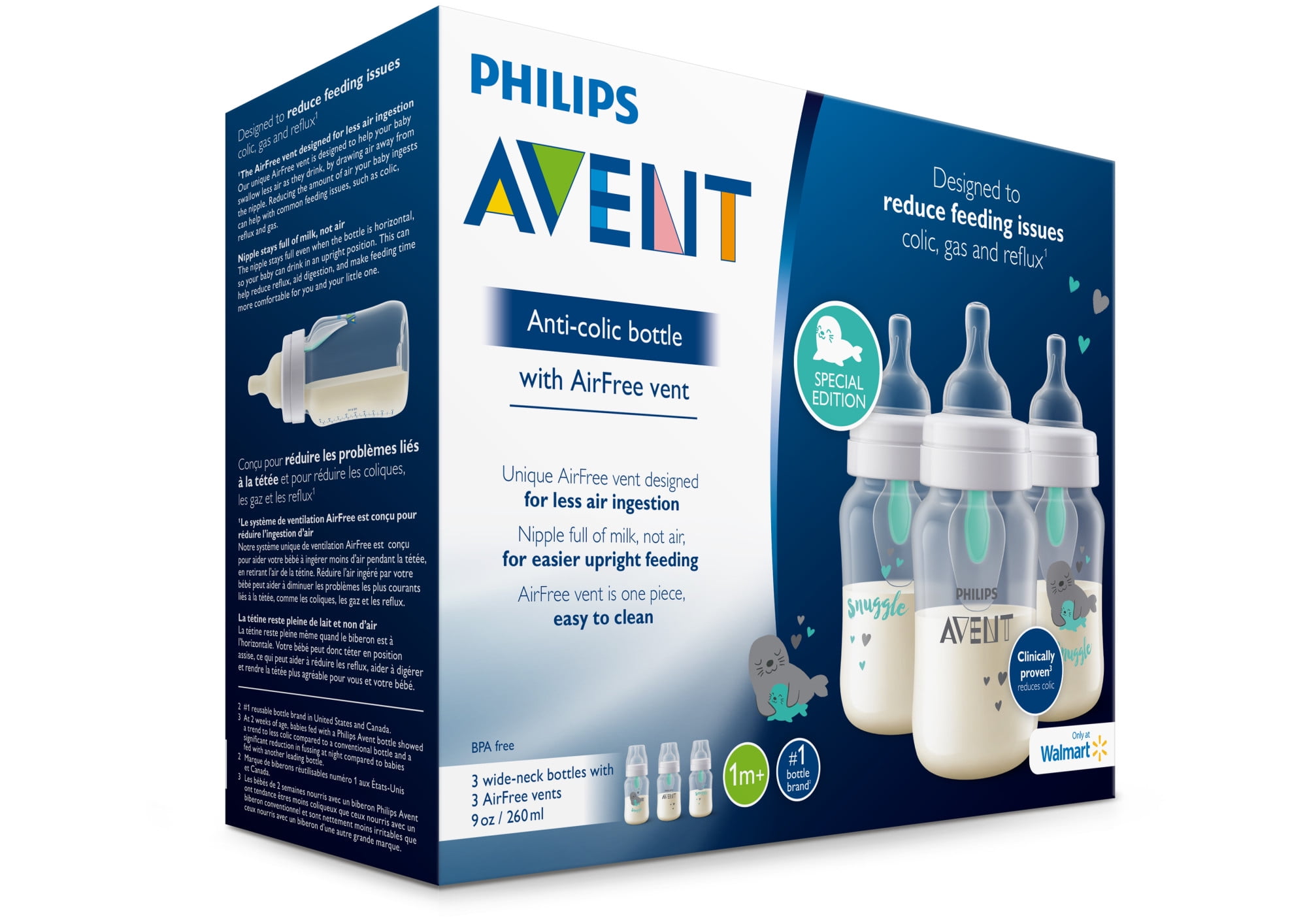 Philips Avent Anti-colic Baby Bottle with AirFree Vent with Seal Design, 9oz, 3pk, SCF408/34