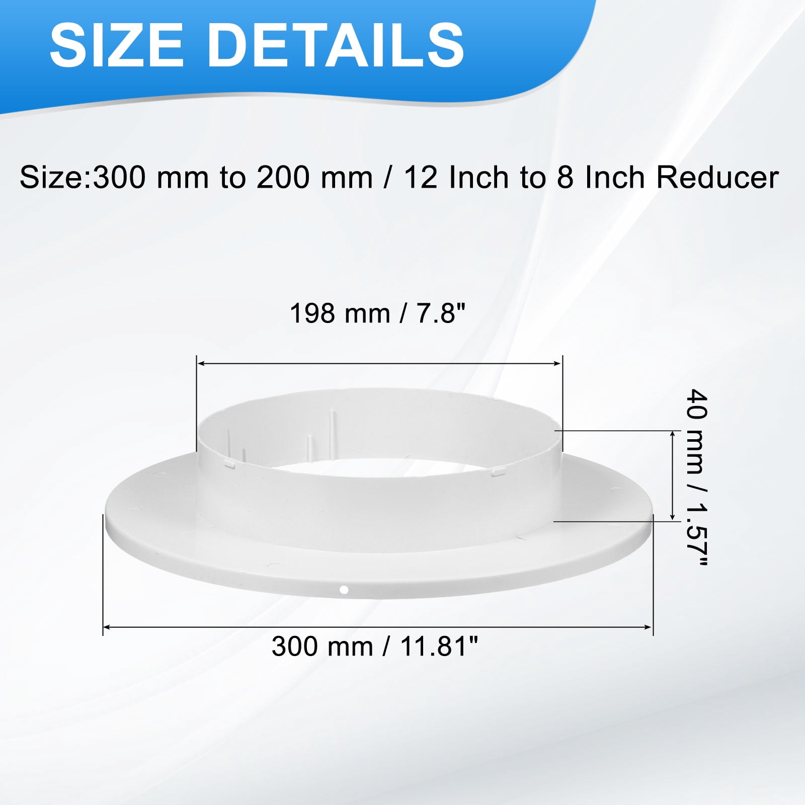 Uxcell 12 to 8 Inch Duct Reducer, 1Pcs ABS Air Duct Adapter HAVC Pipe Connector Dryer Vent Adapter Increaser Reducer for Inline Ventilation System, White (150mm to 100mm)